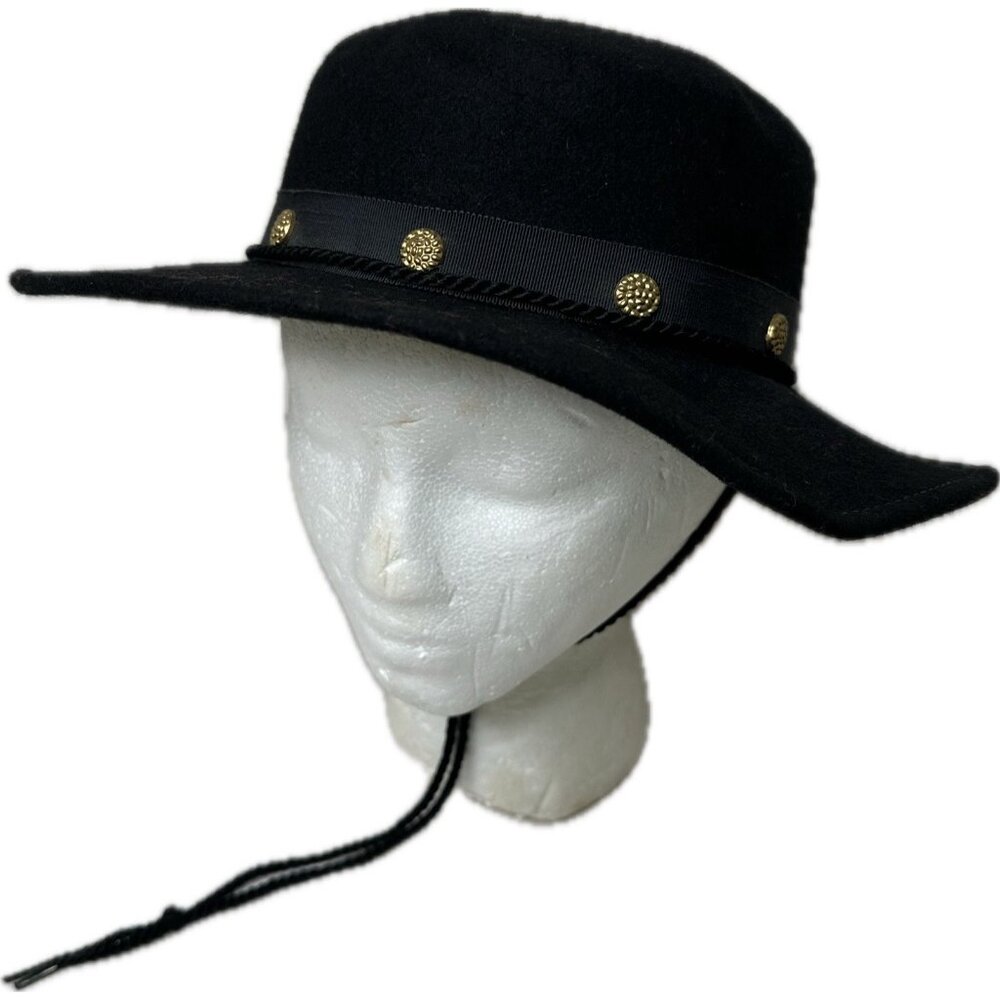 Black Wool Western Cowboy Hat Wide Brim Concho Band Rancher Boho USA